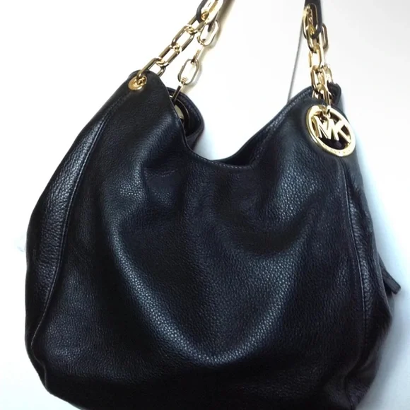 Michael Kors Black and Gold Hobo Bag Pebble Leather - Picture 3 of 7